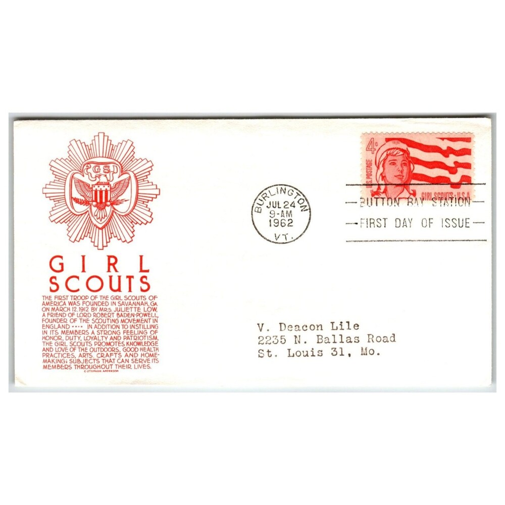 Scott #1196 1962 Girl Scouts First Day Cover FDC Burlington VT